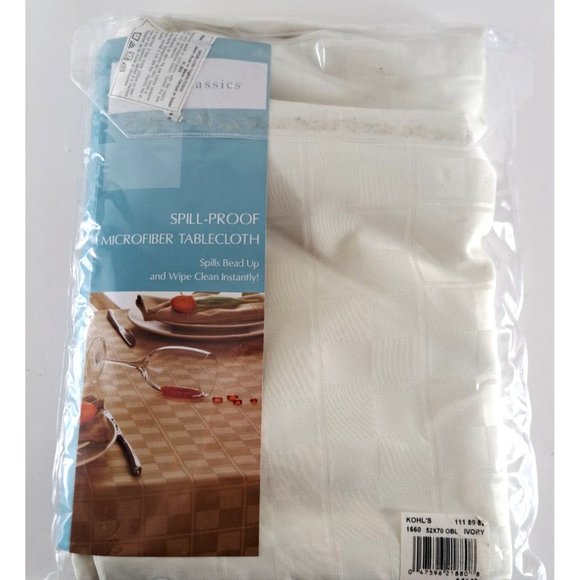 Kohls Tablecloth NEW Ivory Spill Proof Checked Square Oblong 52 x 70  Microfiber - Picture 1 of 7